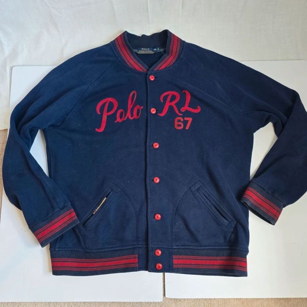 Polo Ralph Lauren Men's XXL Varsity Letterman Fleece Jacket Navy Blue